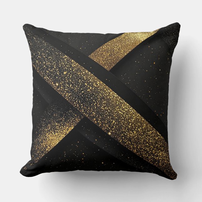 Abstract Black and Gold Geometric Design Cushion (Front)