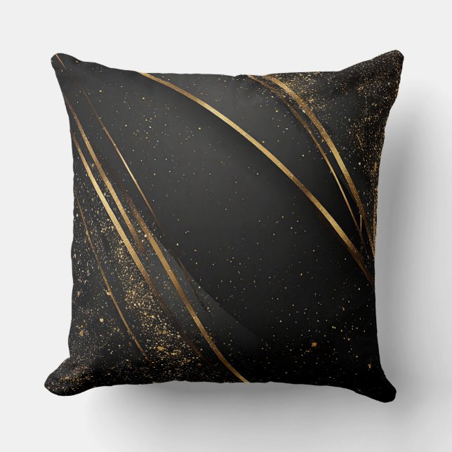 Abstract Black and Gold Geometric Design Cushion (Front)