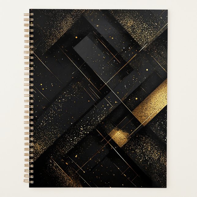 Abstract Black and Gold Geometric Design Planner (Front)