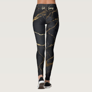 Abstract Black and Gold Marble Print Leggings