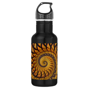 Abstract Black and Gold Spiral Fractal 532 Ml Water Bottle