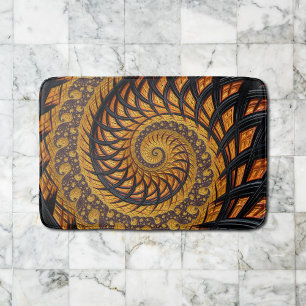 Abstract Black and Gold Spiral Fractal Bath Mat