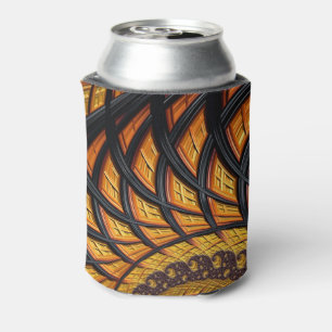Abstract Black and Gold Spiral Fractal Can Cooler