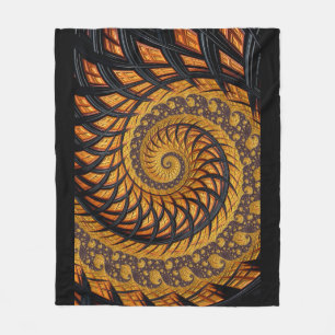 Abstract Black and Gold Spiral Fractal Fleece Blanket