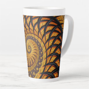 Abstract Black and Gold Spiral Fractal Latte Mug