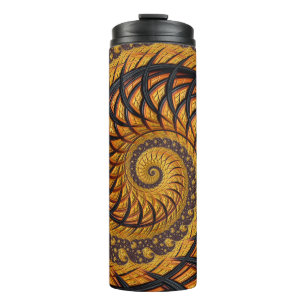 Abstract Black and Gold Spiral Fractal Thermal Tumbler