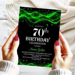 Abstract Black and Green 70th Birthday Party Invitation