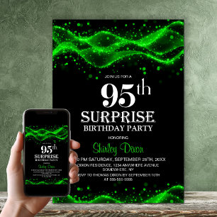 Abstract Black and Green Surprise 95th Birthday Invitation