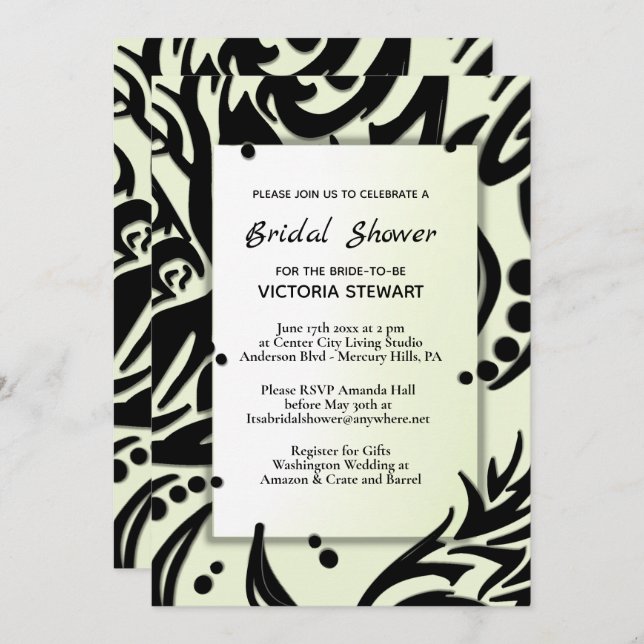Abstract Black and Green Tribal Bridal Shower  Invitation (Front/Back)