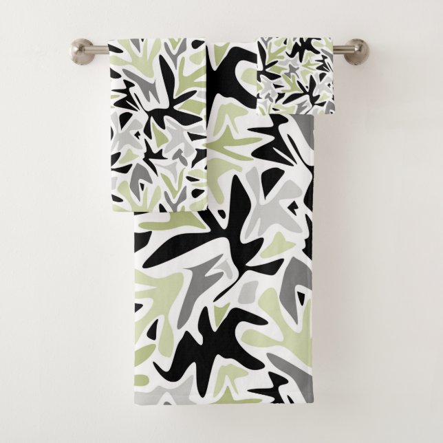 Abstract, Black and Green, Youth, Modern, Creative Bath Towel Set (Insitu)