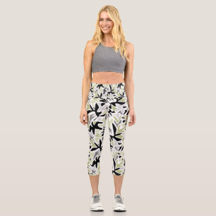 Abstract, Black and Green, Youth, Modern, Creative Capri Leggings