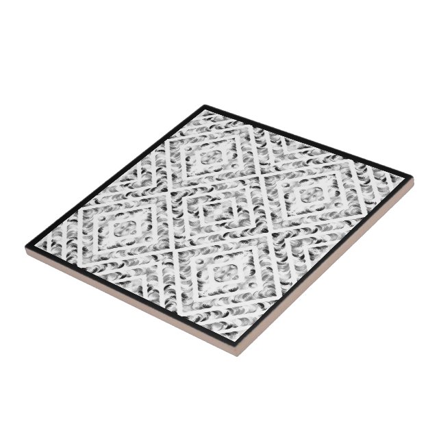 Abstract Black And Grey Eyelashes Brushstrokes Art Ceramic Tile (Side)