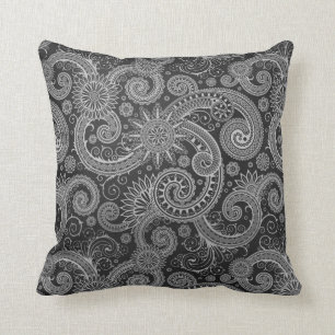 Abstract Black and Grey Floral Pattern Cushion