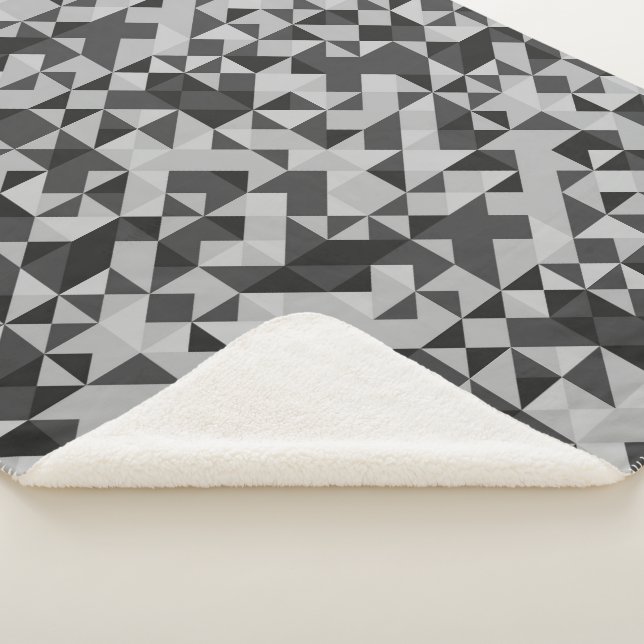 Abstract Black and Grey Geometric Mosaic Modern Sherpa Blanket (3/4)