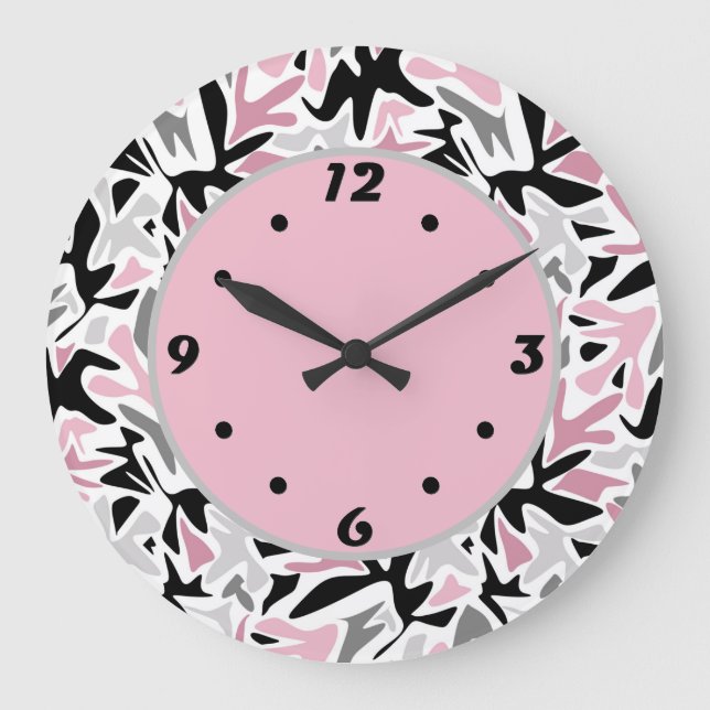 Abstract, Black and Pink, Youth, Modern Throw Pill Large Clock (Front)