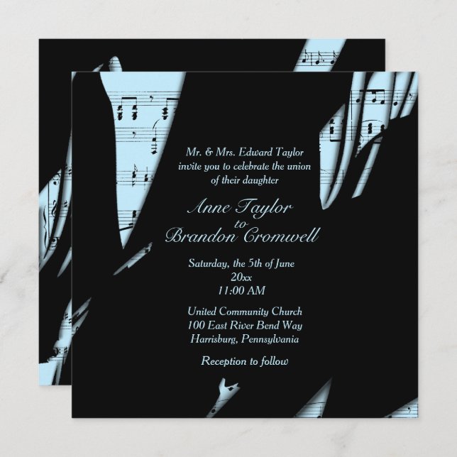 Abstract Black and Powder Blue Music   Invitation (Front/Back)