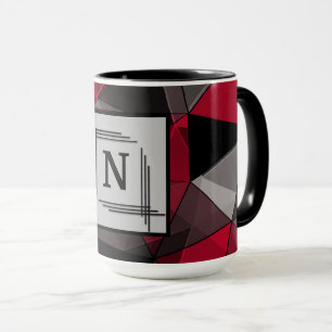 Abstract, black and red, monogram, personalised mug