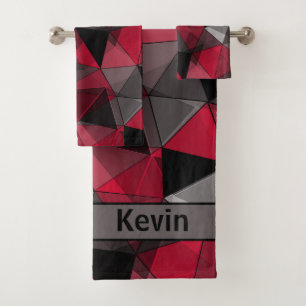 Abstract, black and red, triangle, geometric, blac bath towel set