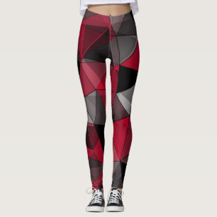 Abstract, black and red, triangle, geometric, blac leggings