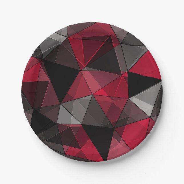 Abstract, black and red, triangle, geometric, blac paper plate (Front)