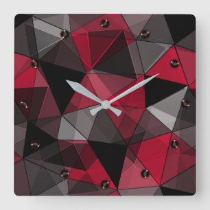 Abstract, black and red, triangle, geometric, blac square wall clock