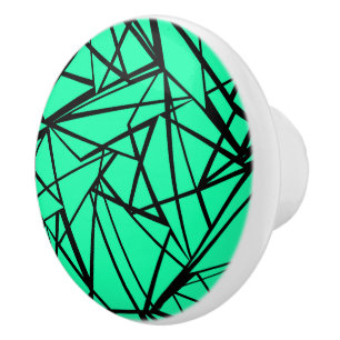 Abstract black and turquoise ceramic knob