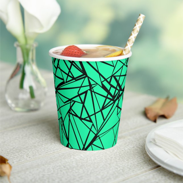 Abstract black and turquoise mug paper cups (Insitu)