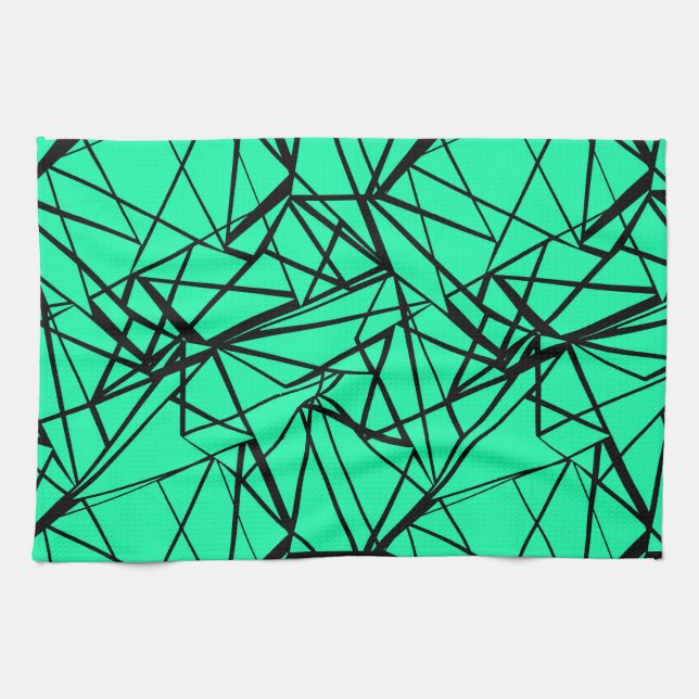 Abstract black and turquoise tea towel (Horizontal)