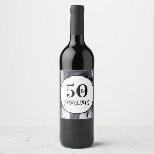 Abstract Black and white 50 and Fabulous Birthday Wine Label