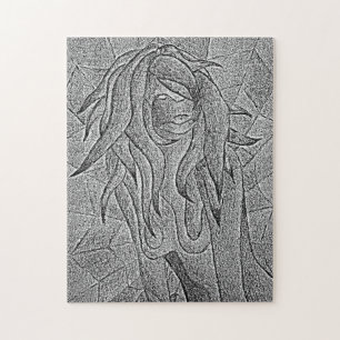 abstract black and white art posing lady retro jigsaw puzzle