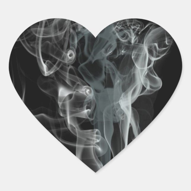 Abstract Black and White Beautiful Smoke Design Heart Sticker (Front)