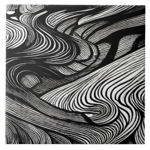 ABSTRACT BLACK AND WHITE   CERAMIC TILE