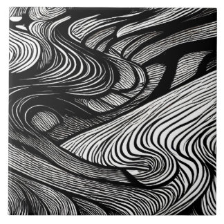 ABSTRACT BLACK AND WHITE   CERAMIC TILE