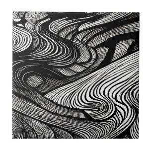 ABSTRACT BLACK AND WHITE    CERAMIC TILE