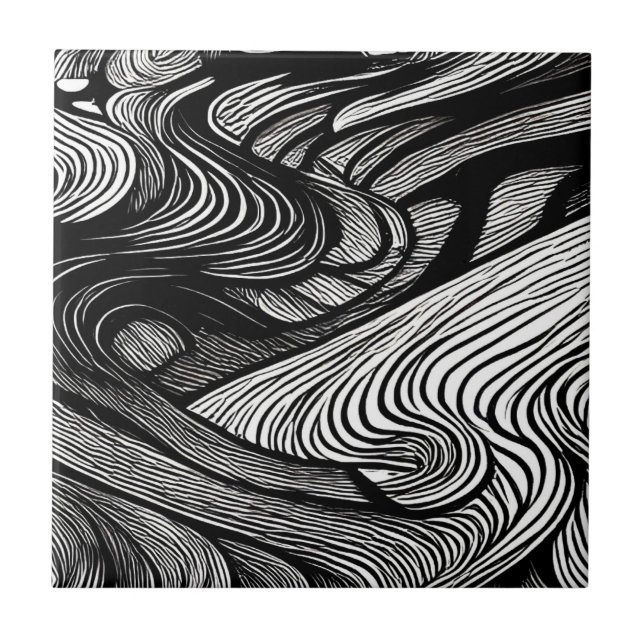 ABSTRACT BLACK AND WHITE    CERAMIC TILE (Front)
