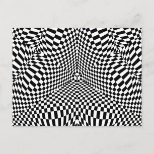 Abstract black and white chequered pattern postcard