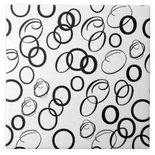 Abstract Black and White Circle Pattern Ceramic Tile