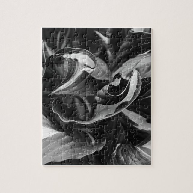 Abstract Black and White Curly Hosta Leaves Jigsaw Puzzle (Vertical)
