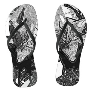 abstract black and white flower monochrome thongs