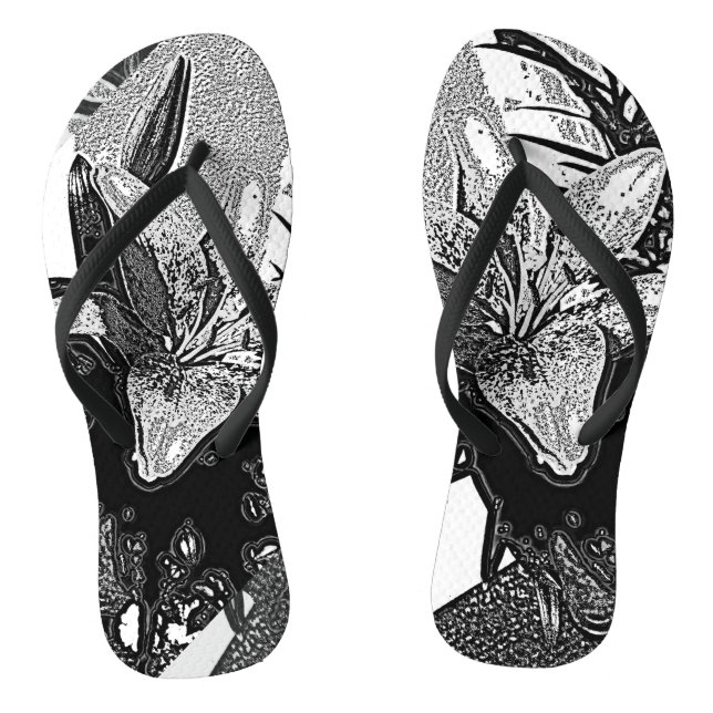 abstract black and white flower monochrome thongs (Footbed)