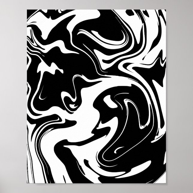 Abstract Black and White Fluid Pattern Poster (Front)