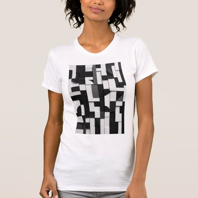 Abstract Black and White Geometric 3D Composition T-Shirt (Front)