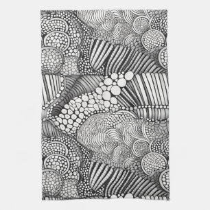 Abstract Black and White Geometric Doodle (6) Tea Towel