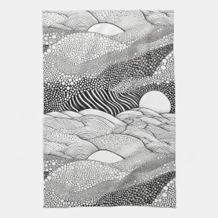 Abstract Black and White Geometric Doodle (7) Tea Towel