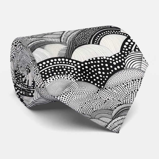 Abstract Black and White Geometric Doodle (9) Tie (Rolled)