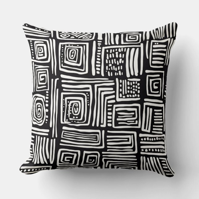 Abstract Black and White Geometric Line Pattern 2 Cushion (Front)