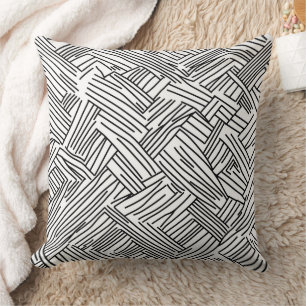 Abstract Black and White Geometric Line Pattern 2 Cushion