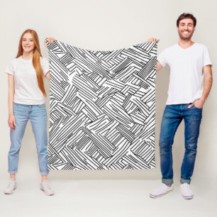 Abstract Black and White Geometric Line Pattern 2 Fleece Blanket