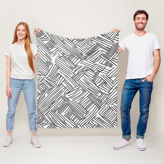 Abstract Black and White Geometric Line Pattern 2 Fleece Blanket (In Situ)