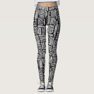 Abstract Black and White Geometric Line Pattern 2 Leggings